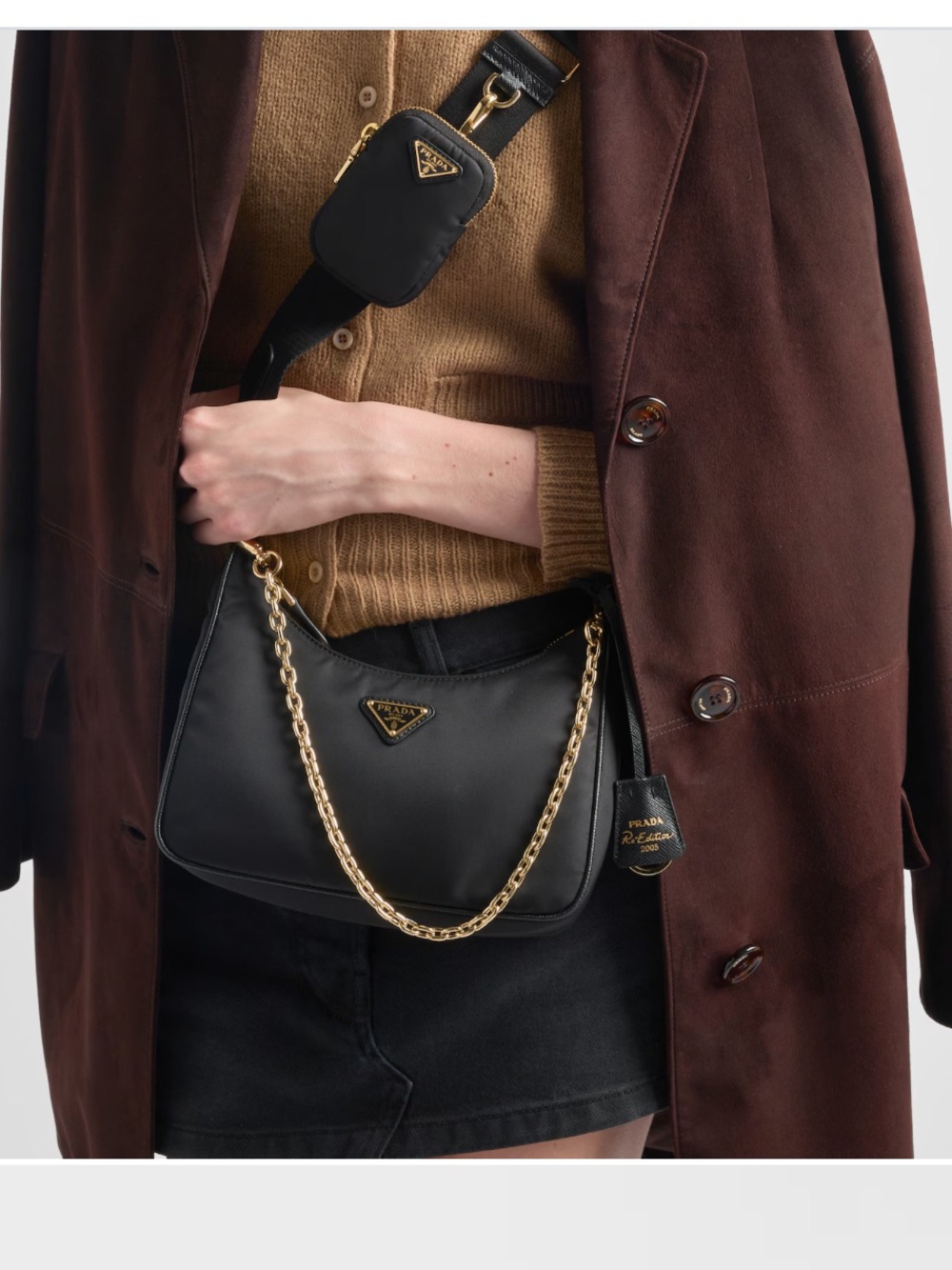 Prada Black Re-Edition Re-Nylon Hobo with Gold Chain - Picture 2 of 7